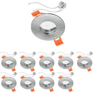 ledscom.de 10 cadres d'encastrement au plafond FERE, rond, blanc brillant (LED/Halogène/MR16/50mm) incl. douille GU5.3 - Neuf