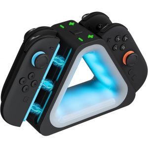 Gjfty-Station De Charge Rapide Pour Manette Switch 2, 4 Joycos Station De Charge Simultanée Avec 7 Modes D'éclairage Rvb Personnalisables, Câble Usb-C À Charge Rapide Inclus (Noir) - Neuf