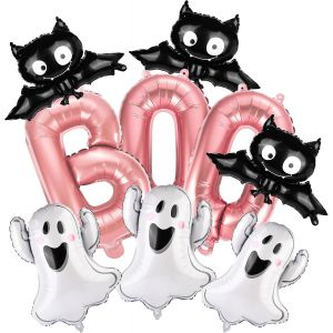 9Pcs Ballons D'Halloween,Ballon Aluminium D'Halloween Ballons Chauve Souris Ballon Boo Ballon Fantome Fournitures De D&eacute;coration De F&ecirc;te D'Halloween Accessoires De Toile De Fond - Neuf