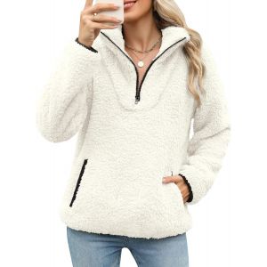 Kalanka-Ritosta Pull Femme Hiver Polaire Sweatshirts Sweat Manches Longues Pulls Chaud Sweat-Shirt Élégant Casual Pullover Automne Streetwear Avec Poche Et 1/4 Zippé - Neuf
