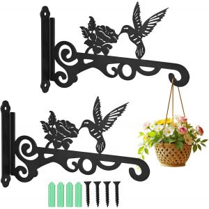 MEVRONISSHOP-Lot de 2 crochets muraux en fer pour plantes - 25 cm - Pour suspendre des plantes - Mangeoire &agrave; oiseaux - Lanterne - Carillons &eacute;oliens - D&eacute;coration de jardin et balcon - Noir - Neuf