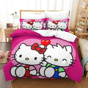 Housse De Couette Hello Kitty Impression D Pink Parure De Lit En Microfibre Hypoallergique Housses De Couettes Avec &iquest;&iquest;Clair Pour Garcon Enfant Fille Ad - Neuf