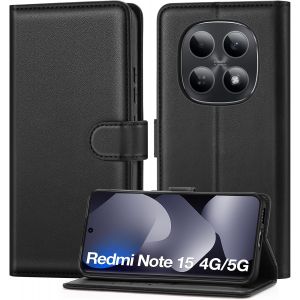 MEVRONISSHOP-Coque pour Xiaomi Redmi Note 15 5G / 4G, &eacute;tui Cuir PU Magn&eacute;tique Pochette de Portefeuille, Housse de Fonction Stand Video Porte Carte Credit &agrave; Rabat pour Redmi Note 15 -Noir - Neuf