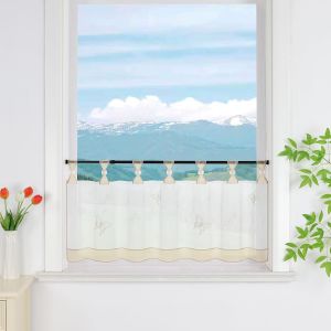 Rideau Brise-Bise En Voile Avec Passants Pour Cuisine, Broderie « Papillon » Transparent 120 X 45 Cm (L X H) - Neuf