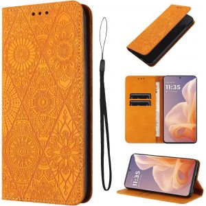 Kal-Étui De Protection En Cuir Pour Motorola Moto G85 6,67"" - Étui De Protection Magnétique Avec Fonction Support - Orange - Neuf