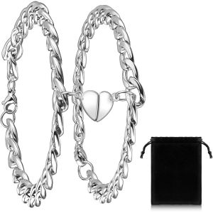 Eryi-2 Pièces Bracelet De Couple Magnétique En Acier Inoxydable Bracelet De Couple Assortis En Acier Inoxydable À Chaîne Maillons Pour Couples - Neuf