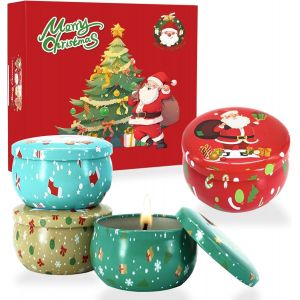 Lot de 4 bougies parfum&eacute;es de No&euml;l pour femme,bougies d'aromath&eacute;rapie &agrave; fort parfum pour l'anxi&eacute;t&eacute; et le stress,bougies portables en cire de soja naturelle,bougies de voyage en pot en &eacute;tain - Neuf
