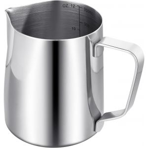 Pichet Mousseur À Lait Pour Machine À Café,Pichet À Lait En Acier Inox 304 De 350 Ml/12 Oz,Accessoires De Barista En Métal Pour Cappuccino Latte Et Expresso,Passe Au Lave-Vaisselle - Neuf