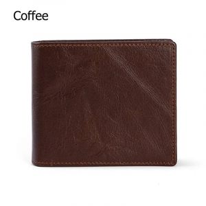 RFID bloquant les hommes huile cire peau portefeuille homme Vintage vache en cuir v&eacute;ritable portefeuille m&acirc;le &agrave; la main porte-monnaie court portefeuille--Coffee - Neuf