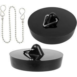 Sjzg-Bouchons Avec Cha&icirc;ne, 2 Bouchons, En Noir, &Oslash; 41 Sur 36 Mm De Diam&egrave;tre, Bouchon De Vidange En Pvc Pour Les T&ecirc;tes De Vannes De 1 1/2"" Pouces Dans La Cuisine Et La Salle De Bain - Neuf