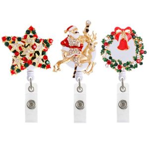 No&euml;l le M&eacute;tal R&eacute;tractable porte-cl&eacute;s avec des Strass, Robuste et Durable porte-Badge, Badge d'identification de Bobine, Cadeau de No&euml;l - Neuf