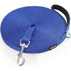 Longe Pour Chien En Nylon R&eacute;sistant, 3m 5m 10m 15m 20m 25m 30m 33m, Laisse Chien Longue Avec Poign&eacute;e Rembourr&eacute;e, Mousqueton Rotatif 360&deg;- Bleu 20m - Neuf