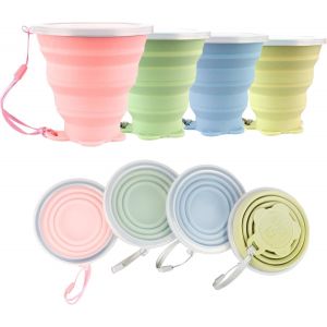 Kalanka-4 Pcs Tasse Pliable En Silicone, 320ml Gobelet Retractable De Voyage, Flexible Reutilisable Portable Camping Pliable Cup, Pliant Mug Pour Pique-Nique, Randonn&eacute;e, Fitness En Plein Air - Neuf