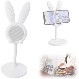 Kalanka-Support Téléphone Bureau, Support De Téléphone Réglable En Hauteur Avec Support De Téléphone De Bureau Lapin Compatible Avec Tous Les Téléphones, Tablette, Blanc, 1 Pièce - Neuf