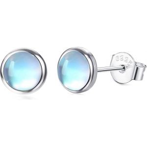 Kal-925 Argent Boucle Doreille Pierre De Lune 14k Or Blanc Synthétique Rondes Boucles D'oreilles En Pierre De Lune Petites Boucles D'oreilles Pour Femmes 4mm 5mm 6mm 7mm - Neuf