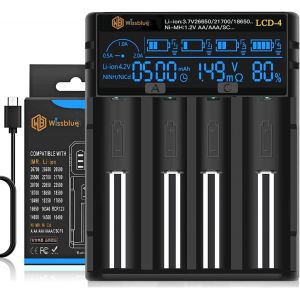 TIANYI-Chargeur de Batterie 18650, &eacute;cran LCD pouvant Afficher la capacit&eacute;, Chargeur Rapide 18650 2 A, Convient pour Batterie au Lithium 3,7 V et Batterie Ni-Mh/Ni-CD AA AAA 1,2 V - Neuf