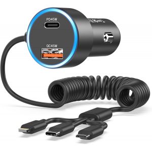Chargeur Voiture Usb C 90W,Chargeur Allume Cigare Usb C Rapide [Pd45W&Qc45W] Adaptateur Prise Allume Cigare Usb Chargeur Telephone Voiture Avec 3 In 1 C&acirc;ble Pour Samsung S23/S22,Iphone 15 Pro Max/14 - Neuf