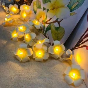 JGD-Guirlandes Artificielles de Plumeria, Mousse de Frangipanier 3M 20LED Guirlandes Lumineuses Oeuf Fleur pour Chambre Mariage Maison Hawa&iuml;enne Plage F&ecirc;te Cheveux D&eacute;cor (Aliment&eacute; par Pile, Blanc) - Neuf
