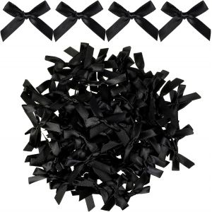Kal-Lot De 100 Petits Noeuds Noirs En Tissu Satin&eacute; Pour Sacs &Agrave; Friandises, G&acirc;teaux, Sucettes, Bonbons, Cadeaux De Mariage, F&ecirc;te Pr&eacute;nuptiale, D&eacute;coration De No&euml;l (Noir) - Neuf