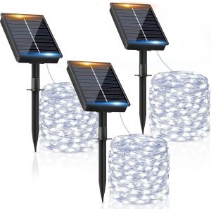 Guirlande Solaire Exterieur 12m 120led [Lot De 3]Guirlande Lumineuse Exterieure Solaire Étanche Blanc Chaud 8 Modes Lumière Solaire Décoration Pour Jardin Terrasse Maison Fête Noël Mariage - Neuf
