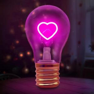 Kal-Vintage Amour Lampe De Table En Forme D'ampoule Dimmable,Ampoule Rechargeable Par Usb,Lampe De Table Sans Fil,Convient Comme Cadeau,Veilleuse, Décoration De Fête,Lumière D'ambiance (Amour) - Neuf