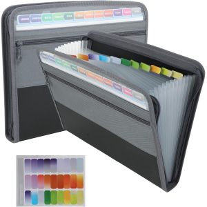 Extensible Pochettes Pour Documents13 Compartiments Accord&eacute;on Classeur Trieur Document Avec Fermeture &Agrave; Glissi&egrave;re A4 Trieur Document Avec Tasche Frontale/&Eacute;tiquettes Adh&eacute;sives Noir - Neuf