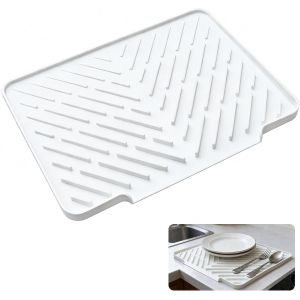 Kalanka-Tapis &Eacute;gouttoir Vaisselle Silicone (40x31cm), Tapis De S&eacute;chage Vaisselle Cuisine Autovidangeable Inclin&eacute;, &Eacute;gouttoir &Agrave; Vaisselle R&eacute;sistant &Agrave; La Chaleur Et Antid&eacute;rapant Pour &Eacute;vier (Blanc Cr&egrave;me - Neuf