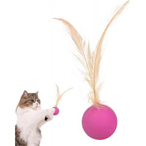 KAL-Balles Pour Chat - Jouet De Chasse D'Intérieur - Balle De Stimulation Sensorielle Avec Plume - Pour Intérieur Et Extérieur - Pour Jouer À La Chasse Et Soulager L'Ennui - Neuf