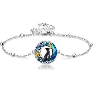 Bracelet Chat Noir En Argent Sterling Raphia Égyptien Bracelet Chat Déesse Chat Égyptien Bijoux Chat Noir Cadeaux Pour Femmes, Argent Sterling - Neuf