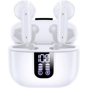 AYU-ENC Bluetooth Écouteurs Intra-Auriculaires TWS à réduction de Bruit u2013 sans Fil Ecouteurs pour Les Voyages Sportifs avec câble de Chargement USB C et Affichage de l'alimentation u2013 Blanc - Neuf
