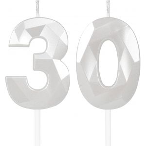 Sansh-Blanc Bougies D'anniversaire En Forme De Chiffre 30, 3d Bougies Blanc Décoration De Gâteau,Décoration De Gâteau Pour Fête D'anniversaire, Mariage,Bougie D'anniversaire Pour Gâteau - Neuf