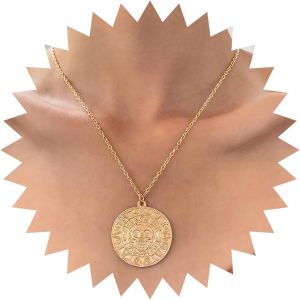 Kal-Collier Punk Avec Pendentif En Forme De Disque Collier Avec Pièce De Monnaie Tête De Mort Collier Pirates Des Caraïbes Collier Avec Pièce De Monnaie En Or Collier Avec Médaillon En Forme De - Neuf