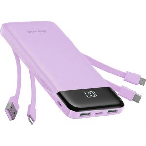 Eryi-Batterie Externe 10000mah Avec 4 Câbles Intégrés Batterie Portable Usb C Mince Power Bank Avec 6 Sorties Et 3 Entrées Pour Iphone 12 13 11 Samsung S21 S22(Violet) - Neuf