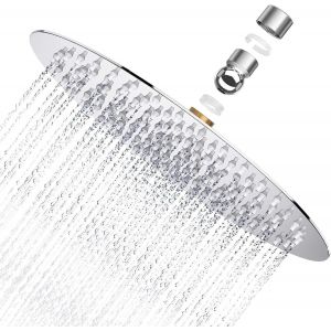 Pommeau de douche AISI304, effet pluie, 25,4 cm, anti-calcaire, ultra fin, circulaire, haute pression, r&eacute;glable, effet miroir poli - Neuf