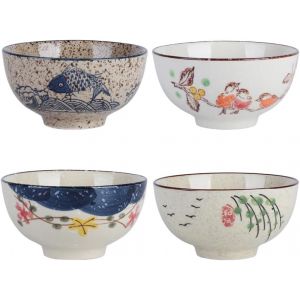 Bol Petit Dejeuner Ceramique,Lot De 4 Bols De C&eacute;r&eacute;ales,Bols &Agrave; Dessert En Porcelaine,Bol &Agrave; Soupe,Utilis&eacute; Pour Le Riz,La Salade,La Soupe,12cm De Diam&egrave;tre (1) - Neuf