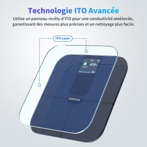 P&egrave;se Personne Balance Connect&eacute;e Bluetooth Avec &Eacute;cran Tft Couleur Et Technologie Ito, 25 Donn&eacute;es Corporelle Avec Fr&eacute;quence Cardiaque App Pour Andriod Et Ios 180Kg/400Lb/28St, Bleu - Neuf