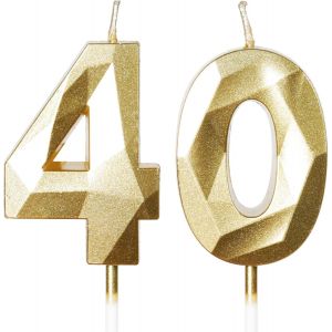 MEVRONISSHOP-Bougies pour 40e anniversaire, bougie en forme de chiffre 40, bougies dor&eacute;es, bougie d'anniversaire pour g&acirc;teau, bougies d'anniversaire, d&eacute;corations de g&acirc;teau pour f&ecirc;te d'anniversaire, m - Neuf