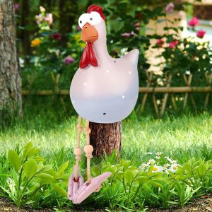 KALANKA-Statues de coq en résine amusantes pour l'extérieur - Décoration de Noël - Décoration de jardin - Poteaux de pelouse - Gris - Neuf