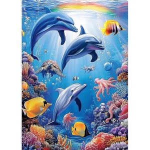Ayuhr-Peinture Diamant Kits, Dauphins Monde Marin 5d Bricolage Diamond Painting Complet, Diamant Strass Point De Croix Cristal Painting Pour Murale Décoration 30x40cm - Neuf