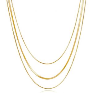 Kal-3pi&egrave;ces Collier Cha&icirc;ne Serpent Or Femme Cha&icirc;ne Plate En Acier Inoxydable Dor&eacute; R&eacute;glable Collier Femme Tour De Cou Serpent Fine Largeur Longueurs 35/40/45 Cm Cha&icirc;ne Femme Bijoux Collier Femme Or - Neuf