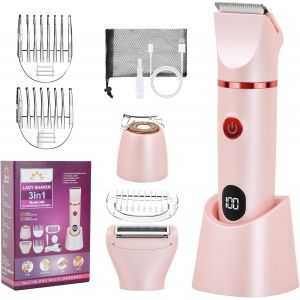 Rasoir Électrique Femmes, 3 En 1 Tondeuse Electrique Femme Intime Avec 3 Têtes De Lame Amovibles, Tondeuse De Bikini Femmes Utilisation Humide Et Sèche, Tondeuse Pubis Femme Rechargeable (Rose) - Neuf