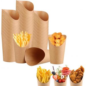 Kal-Porte Frites Tasses50 Pcs Boite Pop Corn12oz Snacks Kraft Tasses Porte Fritespochettes Cornets À Fritesbarquette Friteporte Gobelets En Papier Kraft Convient Aux Frites Popcorn Gaufres - Neuf