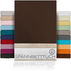 Tzf-Drap-Housse En Coton, Tissu Jersey De Qualité Supérieure 160 G/M², Taille Et Couleur Au Choix (Sommier Tapissier - 100 X 200 X 45 Cm, Marron Foncé) - Neuf