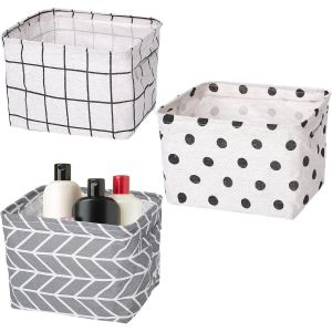 Subzonal-Lot De 3 Bo&icirc;tes De Rangement En Tissu Avec Poign&eacute;es - 20 X 16 X 14 Cm - Petit Panier De Rangement - &Eacute;tanche - Pliable - Pour Tiroir, Cosm&eacute;tiques, Salle De Bain - Neuf
