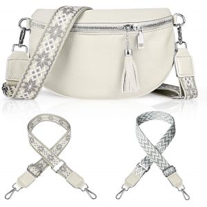 KALANKA-Sac banane en cuir pour femme - Petit sac à bandoulière pour femme - Sac à bandoulière en cuir véritable avec 2 larges bretelles - Porte-cartes pour les voyages, le shopping, le travail - Neuf