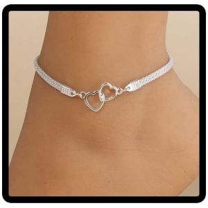 Eryi-Cristal Coeur Cheville Chanceux 8 Caractères Chaîne Plate Argent Bracelet Cheville Accessoires De Pied D'été Femmes Bijoux - Neuf