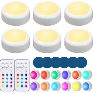 Pack De 6 Spot Led Rechargeable Usb Rgb,1000mah Eclairage Vitrine Sans Fil Lampe Led Placard A Pile Avec Télécommande Lampe Armoire Couleur Lumiere Cuisine Sous Meuble Facile À Installer - Neuf