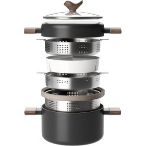Jexnovashop-Induction Batterie De Cuisine Avec Couvercle Antiadhésive Sets De Poêles Et Casseroles Avec Revêtement En Céramique Marmite Avec Cuiseur Vapeur Casseroles Avec Passoire À Pâtes Intégrée - Neuf