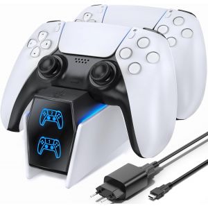 Chargeur Manette PS5 avec Prise EU, Rapide Chargeur Compatible avec Manettes DualSense PlayStation 5, Station de Charge Manette PS 5 et Accessoire PS-5 - Neuf