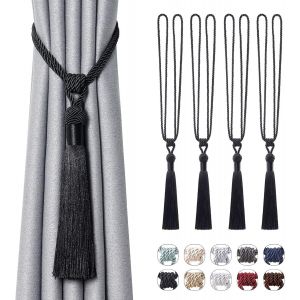 (Noir) Pack de 4 Long Gland embrasses de Rideaux faits a la Main Tresse de Corde de Style Europeen Nuds pour Bureau a Domicile Decoration de Fenetre - Neuf